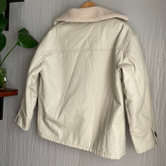 ASOS DESIGN Petite borg lined cotton jacket in stone - Picture 9 of 15
